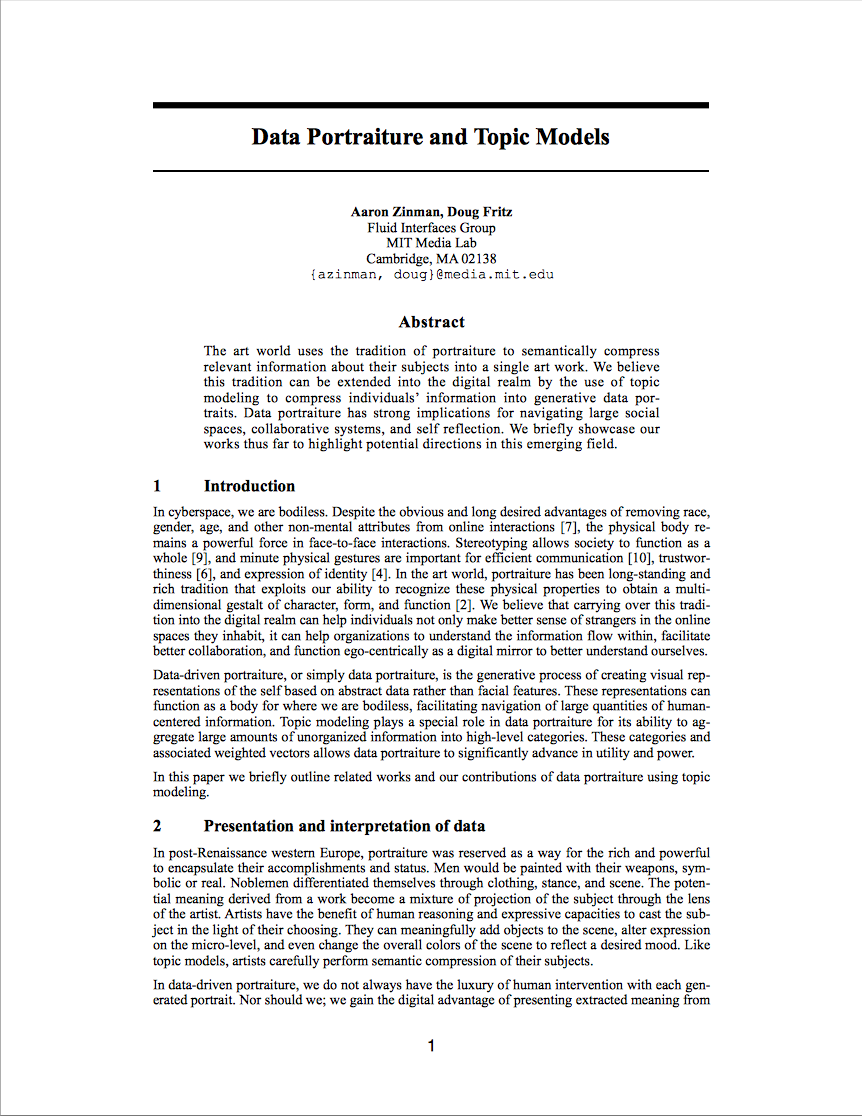 Data Portraiture and Topic Models